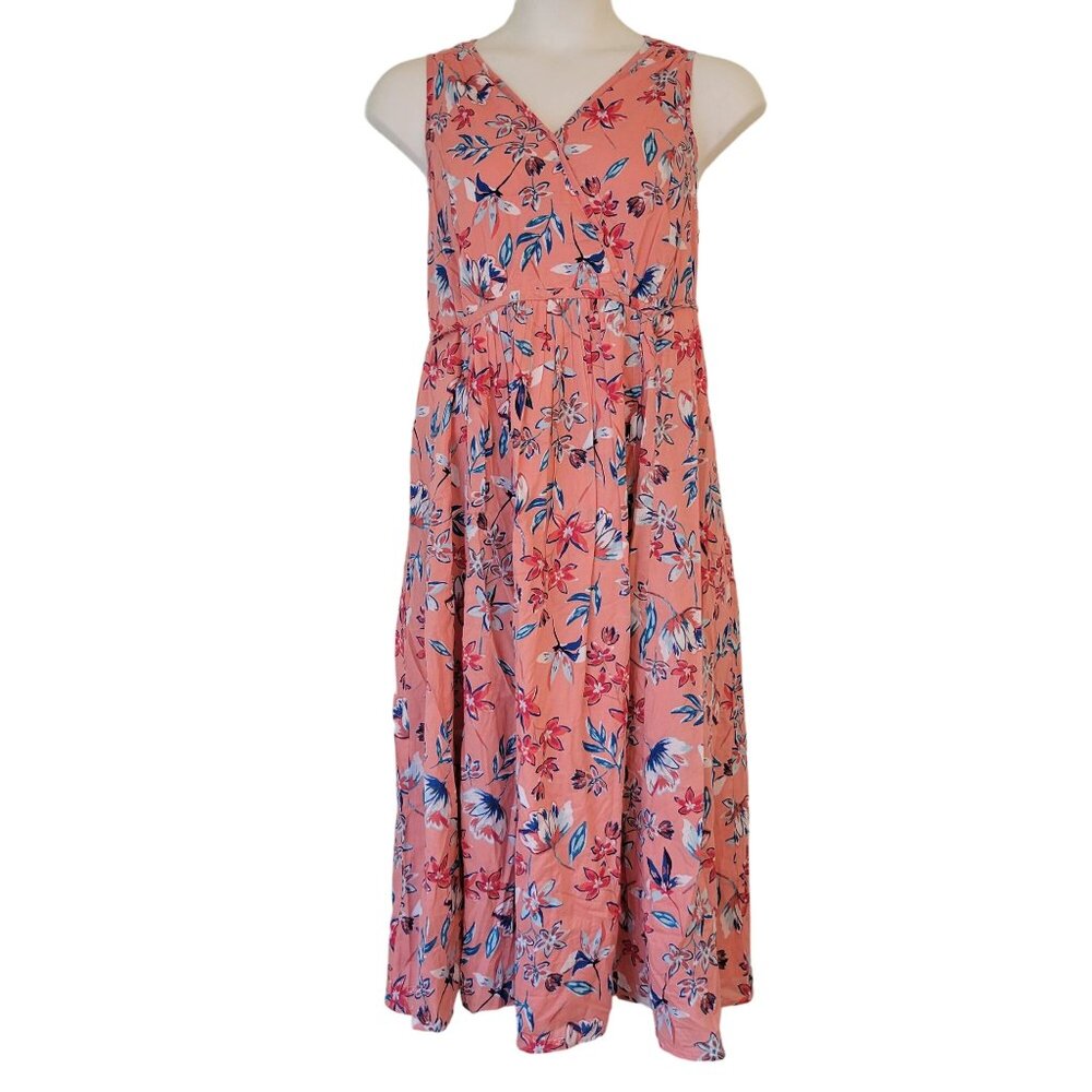 Woman‎ Within 18W Pink Blue Floral A Line Maxi Dress Modest Long Summer